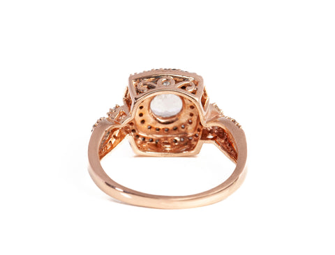 Ladies 14k Rose Gold Morganite with Diamond Accents Engagement Ring Size 8