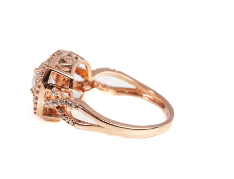 Ladies 14k Rose Gold Morganite with Diamond Accents Engagement Ring Size 8