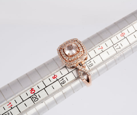 Ladies 14k Rose Gold Morganite with Diamond Accents Engagement Ring Size 8
