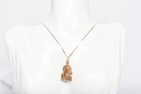 14k Yellow Gold Mary and Baby Jesus Pendant