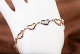 Ladies 14k Tri-Tone Open Heart Link Bracelet Size 6.75"