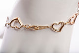 Ladies 14k Tri-Tone Open Heart Link Bracelet Size 6.75"
