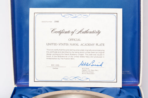 Limited Edition 1975 .925 Sterling Silver Official United States Naval Academy Plate 8" COA