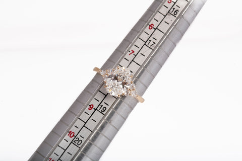 New Oval Cut Lab Grown Diamond 2.72 TCW Snowdrift Sett. Engagement Ring 14k Yellow G old