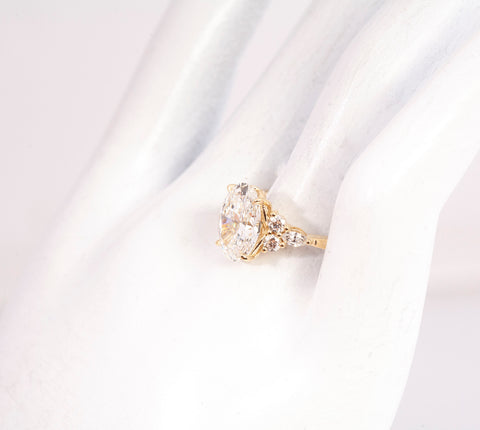 New Oval Cut Lab Grown Diamond 2.72 TCW Snowdrift Sett. Engagement Ring 14k Yellow G old