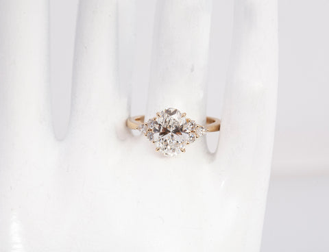 New Oval Cut Lab Grown Diamond 2.72 TCW Snowdrift Sett. Engagement Ring 14k Yellow G old