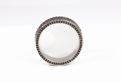 Men's 14k White Gold Wide Band Onyx Accent Ring