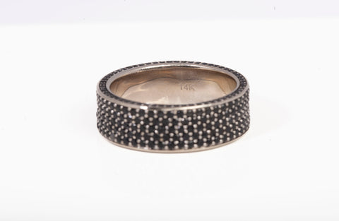 Men's 14k White Gold Wide Band Onyx Accent Ring