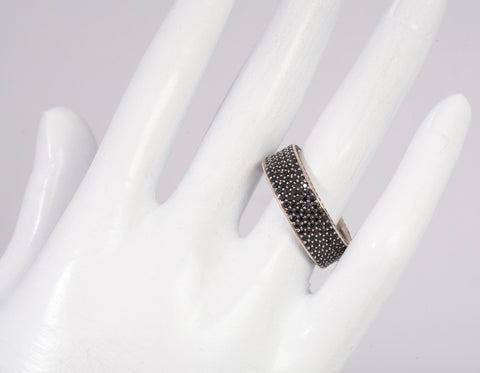 Men's 14k White Gold Wide Band Onyx Accent Ring