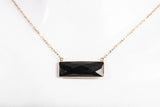 Ladies 14k Yellow Gold Black Onyx Bar Necklace 18''
