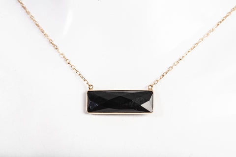 Ladies 14k Yellow Gold Black Onyx Bar Necklace 18''