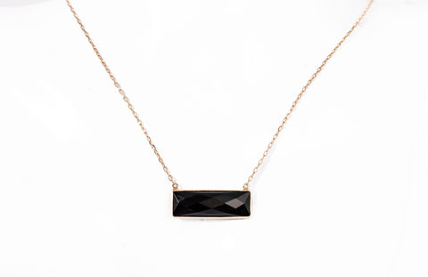 Ladies 14k Yellow Gold Black Onyx Bar Necklace 18''