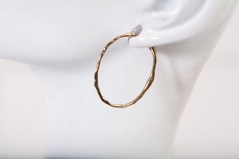 Ladies 14k Yellow Gold Oval Reef Textured Hoop Earrings