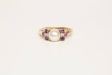 Ladies 14k Yellow Gold Saltwater Pearl, Diamond and Amethyst Ring Size 7