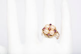 Ladies Vintage 14k Yellow Gold Freshwater Pearl & Ruby Ring