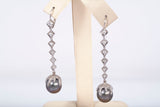Ladies 14k White Gold Tahitian Pearl and Diamond Dangle Earrings