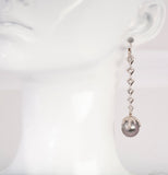 Ladies 14k White Gold Tahitian Pearl and Diamond Dangle Earrings