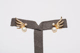Ladies 14k Yellow Gold Saltwater Akoya White Pearl & Diamond Accent Earrings