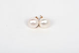 White Freshwater Pearl Button Stud Earrings 14k Yellow Gold
