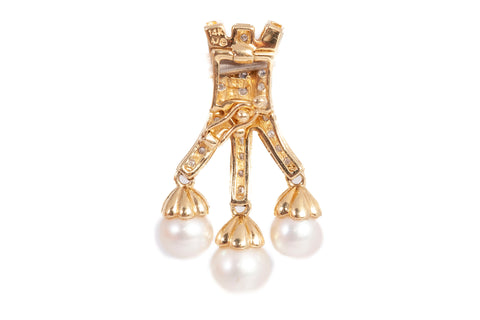 Ladies 14k Yellow Gold Diamond Accent Pearl Enhancer Pendant 0.28CTW