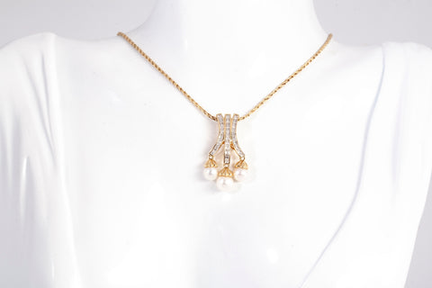 Ladies 14k Yellow Gold Diamond Accent Pearl Enhancer Pendant 0.28CTW