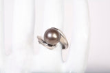 Ladies 14k White Gold Tahitian Pearl Ring Size 6