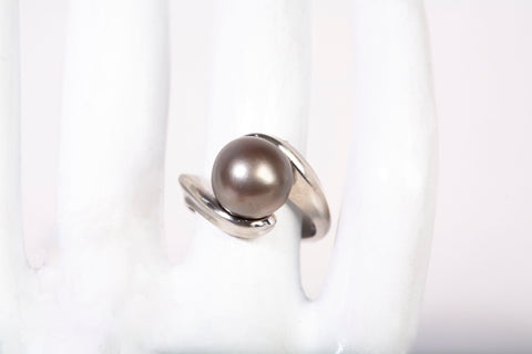 Ladies 14k White Gold Tahitian Pearl Ring Size 6