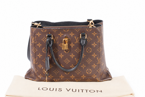 Authentic Louis Vuitton Monogram Flower Tote Black Shoulder Bag