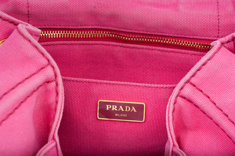 Authentic Pink Prada Canapa Small Logo Tote Bag