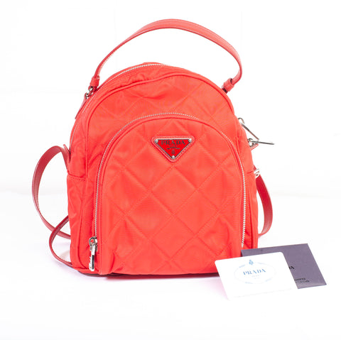 Authentic Ladies Red Prada Quilted Tesstuto Impuntu Mini Backpack