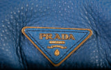 Authentic Prada Blue Vitello Daino Side Pocket Hobo Bag