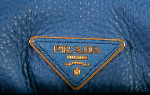 Authentic Prada Blue Vitello Daino Side Pocket Hobo Bag
