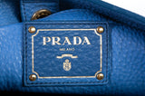 Authentic Prada Blue Vitello Daino Side Pocket Hobo Bag