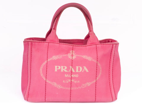 Authentic Pink Prada Canapa Small Logo Tote Bag