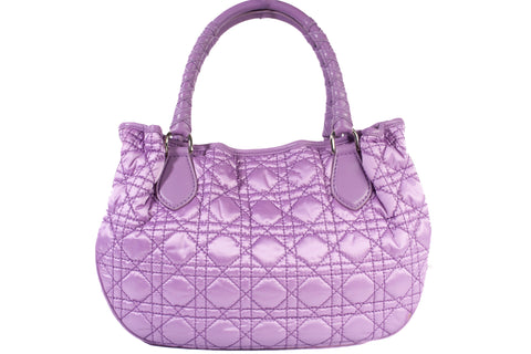 Authentic Christian Dior Light Purple Cannage Quilted Satin Nylon Charming Tote Bag
