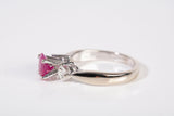 Ladies 18k White Gold Oval Cut Ruby and Diamond Three Stone Ring