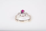 Ladies 18k White Gold Oval Cut Ruby and Diamond Three Stone Ring