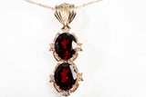 Vintage 14k Yellow Gold Double Oval-Cut Garnet with Diamond Accent Pendant