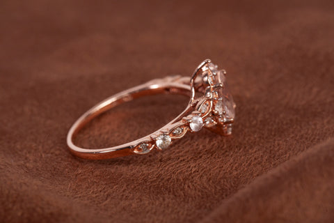 Ladies 10k Rose Gold Pink Morganite with Diamond Accents Engagement Ring