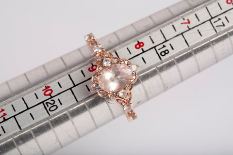Ladies 10k Rose Gold Pink Morganite with Diamond Accents Engagement Ring