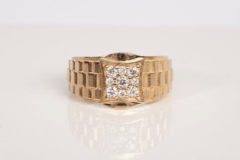 Men's 14k Yellow Gold Lab Grown Diamond Rolex Style Band