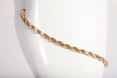 Unisex 14k Yellow Gold Rope Bracelet Size 7"