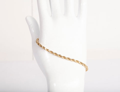 Unisex 14k Yellow Gold Rope Bracelet Size 7"