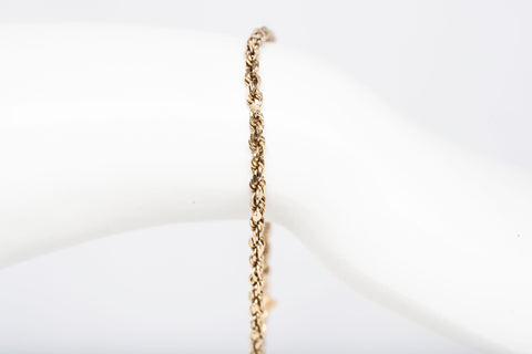 Ladies 14k Yellow Gold Dainty Rope Bracelet Size 6.75"