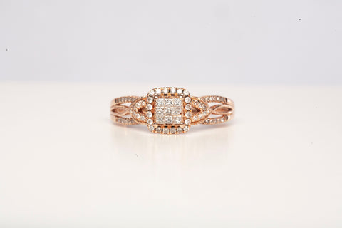Ladies Multicut Halo 10k Rose Gold Diamond Engagement Ring .60CTW