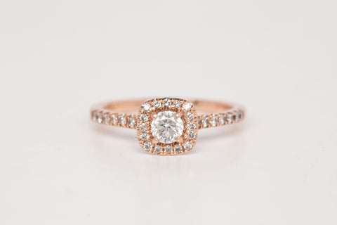 Ladies Halo 14k Rose Gold Diamond Engagement Ring .51CTW