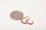 Ladies Dainty 18k Yellow Gold Ruby C-Hoop Earrings