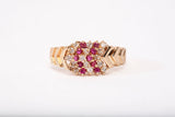 Ladies 14k Yellow Gold Ruby and Diamond Cluster Ring
