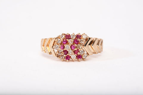 Ladies 14k Yellow Gold Ruby and Diamond Cluster Ring