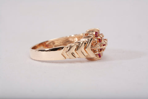 Ladies 14k Yellow Gold Ruby and Diamond Cluster Ring